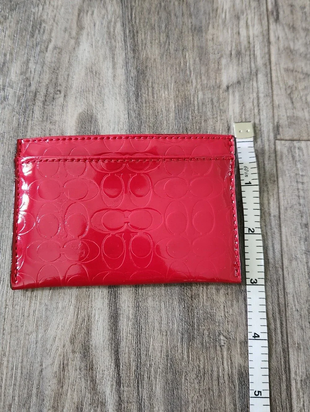 Coach Slim Patent Leather Cherry Red Card Case Wallet Signature C